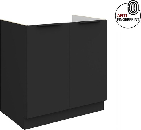 Küchen Spülenschrank ARIA mit zwei Türen, Schwarz matt, Breite: 80 cm