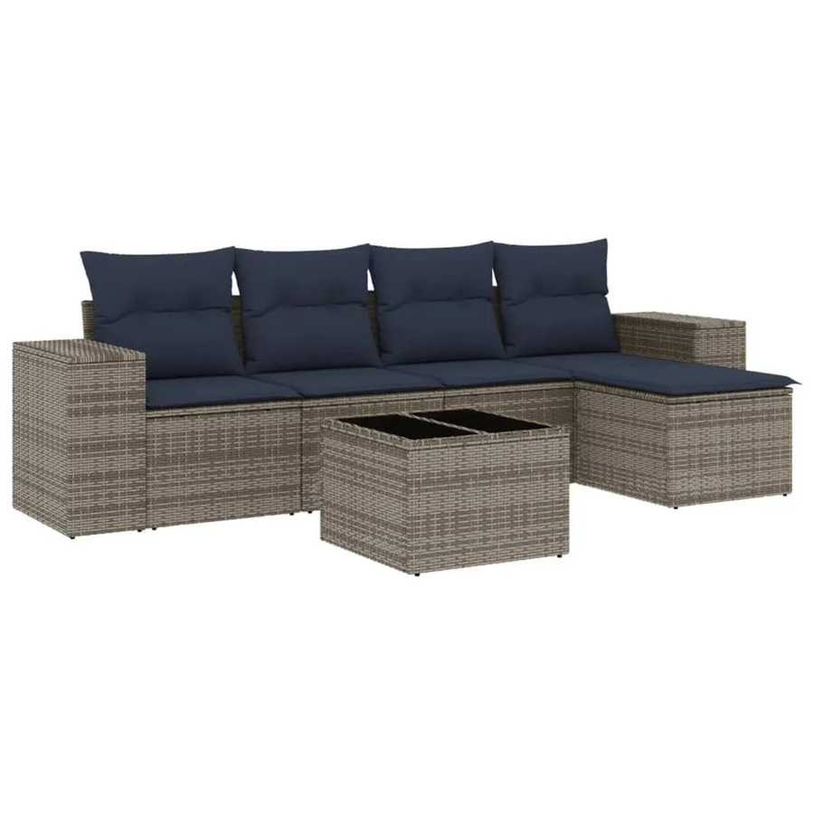 vidaXL 6-teiliges Gartensofa-Set aus Polyrattan mit Kissen in Grau und Blau - Bild 2