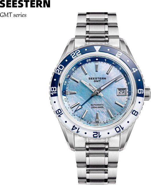 SEESTERN Armbanduhr GMT, Automatik, Edelstahl, Saphirglas, Blau, Herren - Bild 1