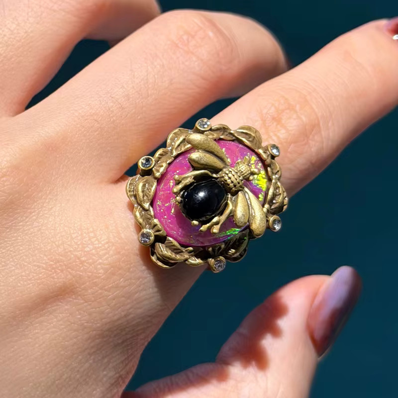 Icareu Ring, Bienen-Opal-Design, Messing, Gold, Kristall, Damen - Bild 4