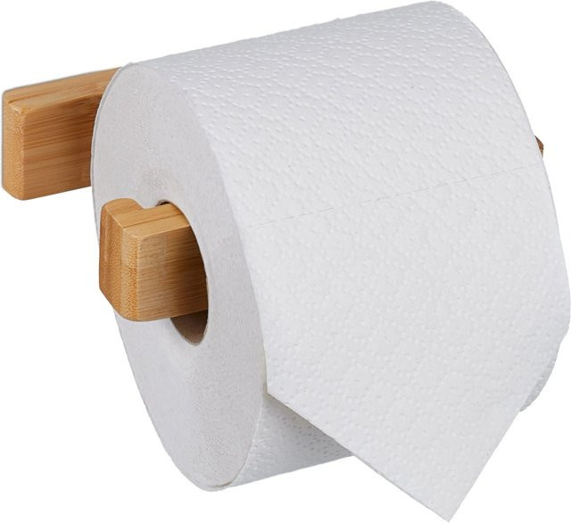 Relaxdays Toilettenpapierhalter aus Bambus in Beige, selbstklebend, B/T/H: 13,5 x 3 x 9 cm - Bild 1