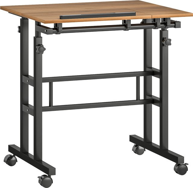 HOMCOM höhenverstellbarer Sitz-Steh-Schreibtisch mit Rollen und neigbarer Platte, Computer-Schreibtisch in Braun, B/T: 70 x 60 cm - Bild 1