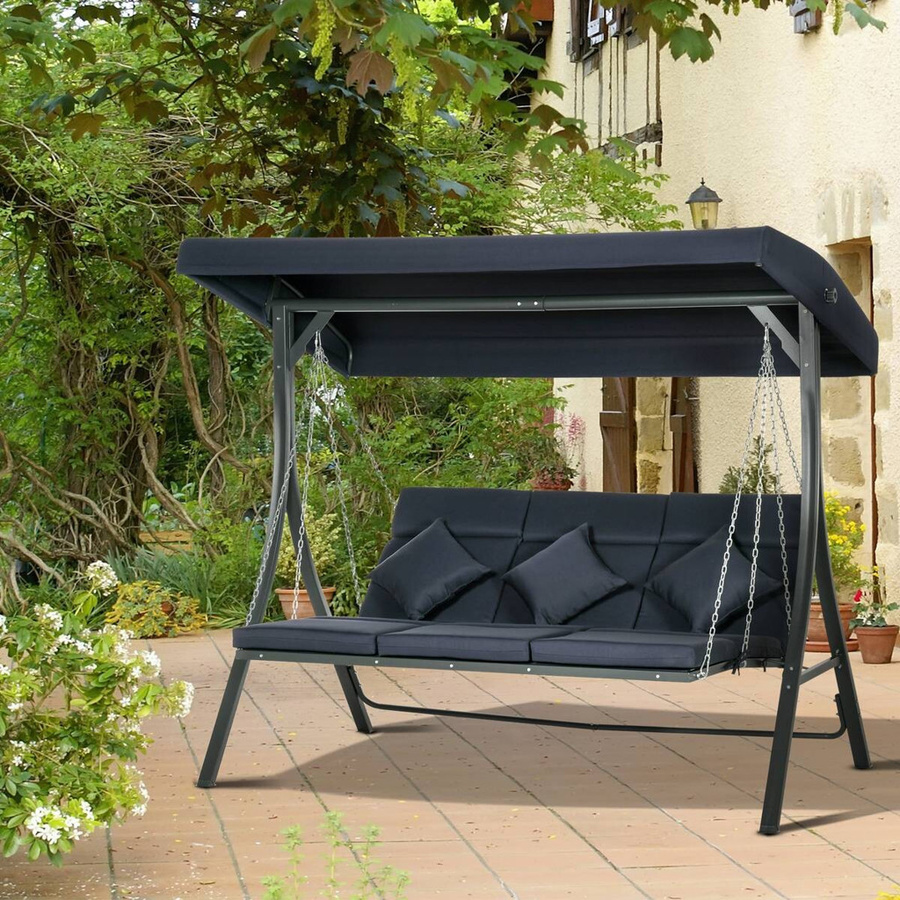 Outsunny Hollywoodschaukel 3-Sitzer mit Sonnendach und Kissen, Blau/Schwarz, B/T/H: 198 x 118 x 168 cm - Bild 4