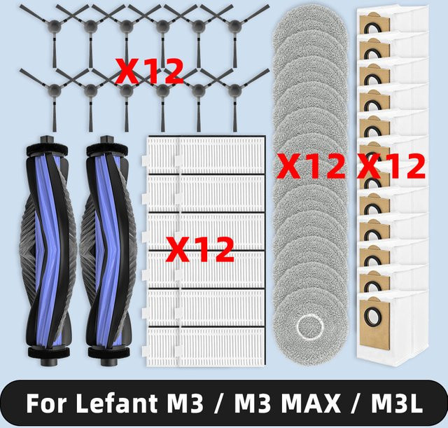 OSSIEAO Ersatzteil-Set für Lefant M3, M3 MAX und M3L mit Hauptseitenbürste, HEPA-Filter, Mopptuch und Staubbeutel - Bild 1