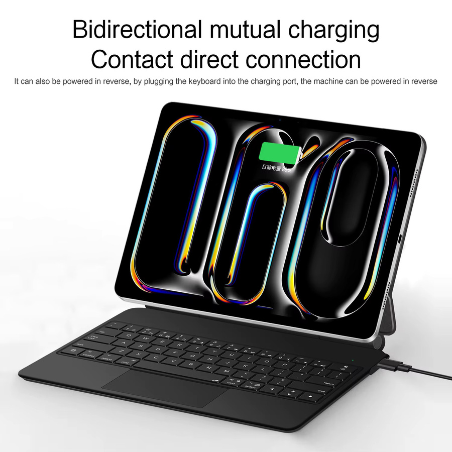 AJIUYU Pogo Pin Magic Tastaturhülle für iPad Pro 13 und 11 Zoll sowie iPad Air 4 5 6 7 Generation in Schwarz mit Smart Multi-Touch-Unterstützung - Bild 4
