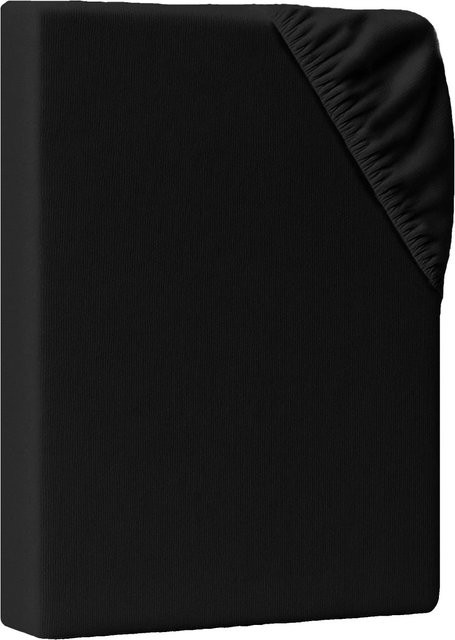 AM Qualitätsmatratzen Premium Jersey Spannbettlaken aus Baumwolle in Schwarz, B/T: 90 x 220 cm - Bild 1