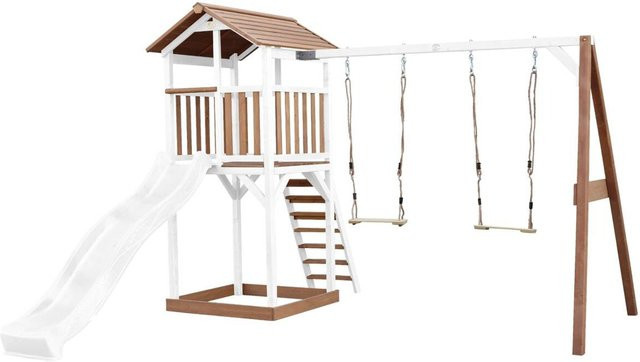 AXI Spielturm Beach Tower mit Doppelschaukel und Rutsche in Braun und Weiß, B/H/T: 356,6 x 241,9 x 349 cm - Bild 2