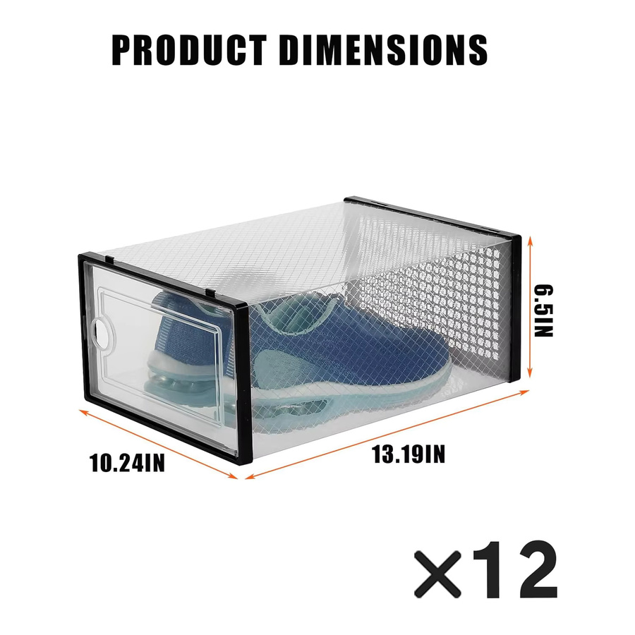 HiMISS 12 Stück Transparente Kunststoff-Aufbewahrungsboxen mit Deckel, Stapelbare Schuhorganizer in Weiß für Sneaker, Spielzeug und Schrankaufbewahrung - Bild 3