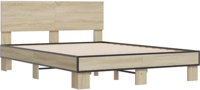 vidaXL Bettgestell Sonoma-Eiche aus Holz und Metall B/T/H: 120 x 200 x 81 cm - Bild 1