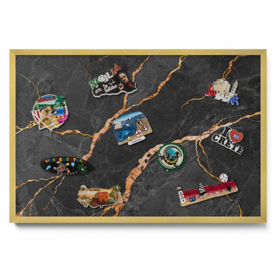 Tulup Magnettafel mit Goldrahmen in Dunklem Marmor Design, Metall Magnetboard für die Wand, Breite: 60 cm, Höhe: 40 cm - Bild 2