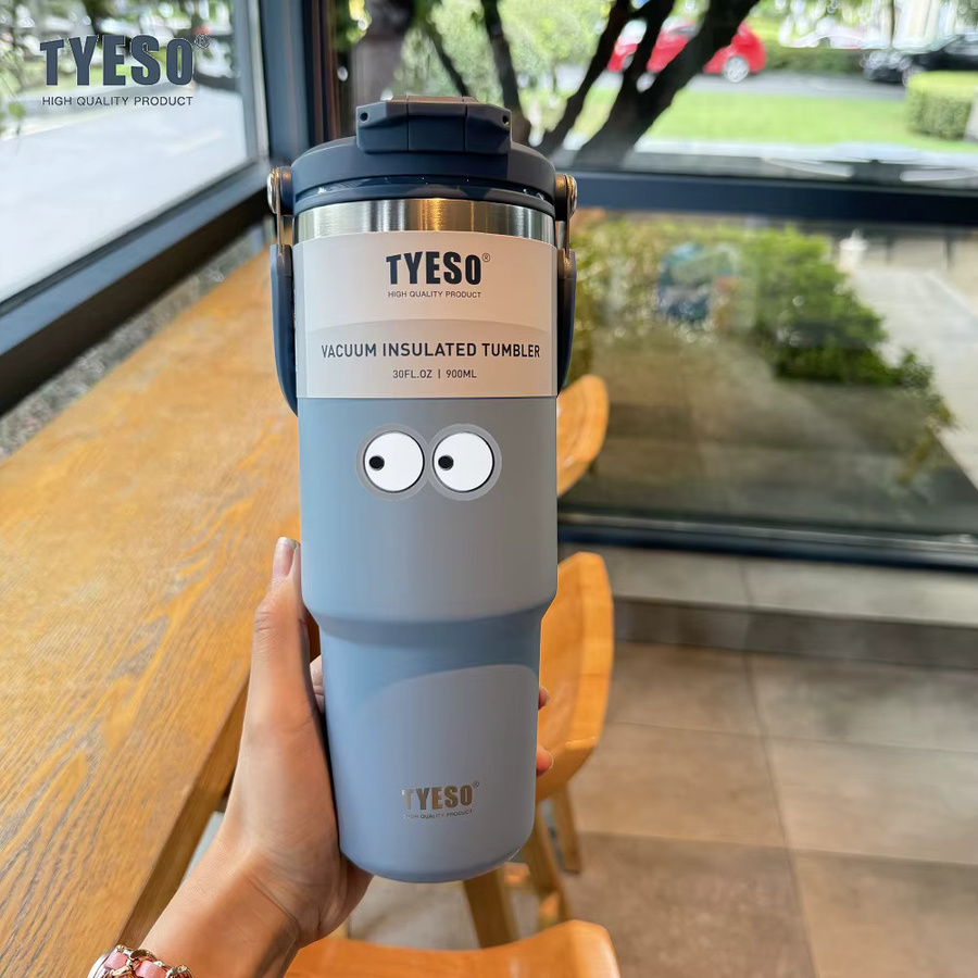 Tyeso Multifunktions-Thermoskanne mit Griff in Blau, Edelstahl-Vakuum-Becher für Heiß- und Kaltgetränke - Bild 3