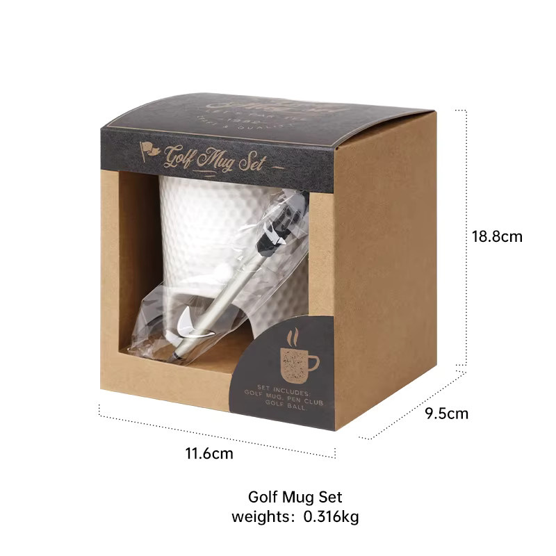 Geschenkset für Golf Liebhaber mit Keramik Tasse in Golf Form und Kugelschreiber aus Metall in Weiß - Bild 4