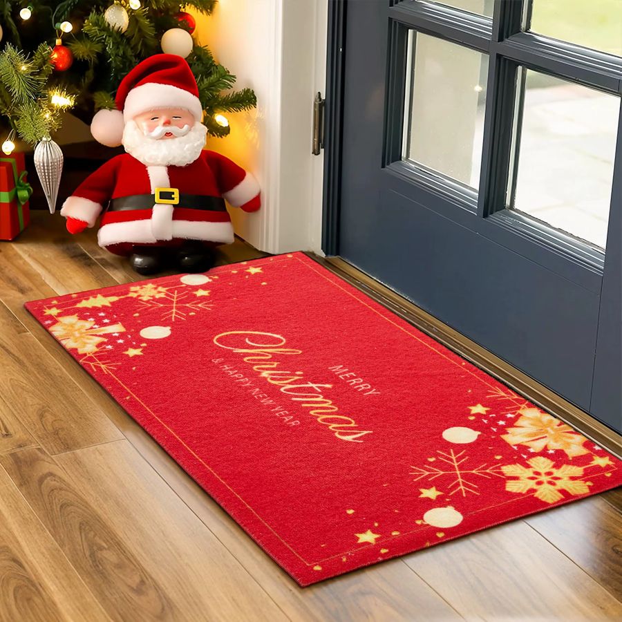 VIKAMA Weihnachts-Fußmatte für Außen und Innen mit Frohe Weihnachten Motiv zur Dekoration von Haustür und Eingangsbereich - Bild 4