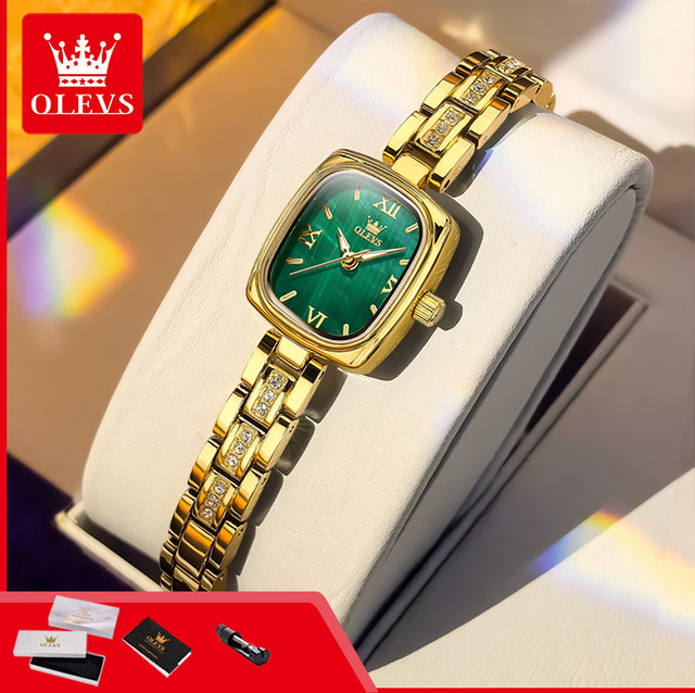 OLEVS Armbanduhr, Quarz, Gold, Edelstahl, Grün, Damen - Bild 1