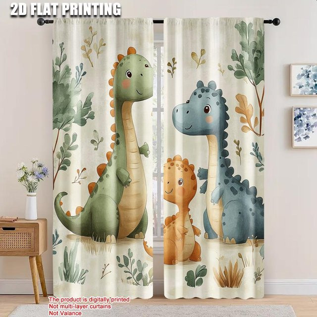 Tonnika Chen Set aus 2 transparenten Vorhängen mit Dinosaurier Aquarell Design aus Polyester, Breite: 100 cm, Höhe: 70 cm - Bild 1