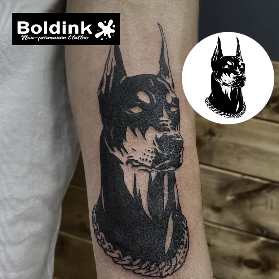 Boldink Temporäres Tattoo Dobermann mit Kette, wasserfest, semi-permanent - Bild 2