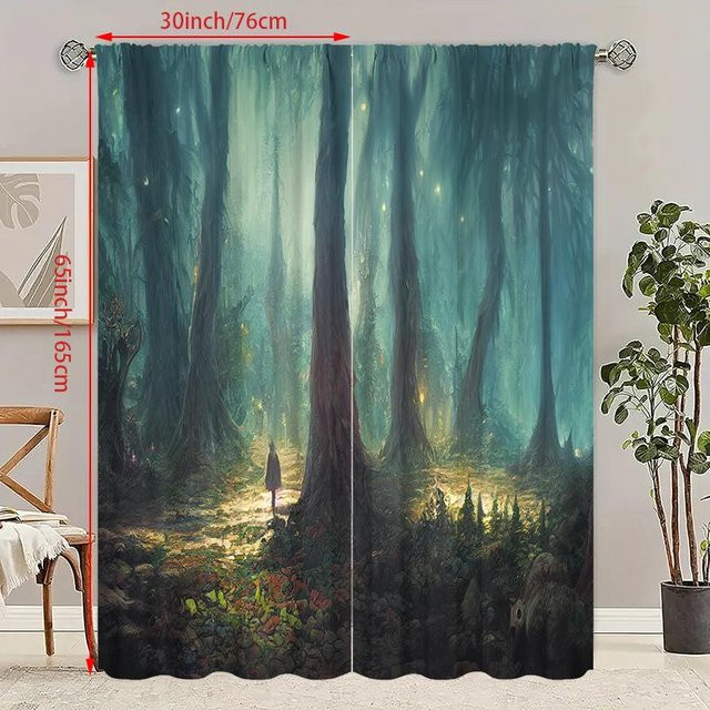 2er-Set semi-transparente Vorhänge mit Landschaftsdruck aus Polyester in Multicolour, B: 76 cm, H: 165 cm - Bild 1