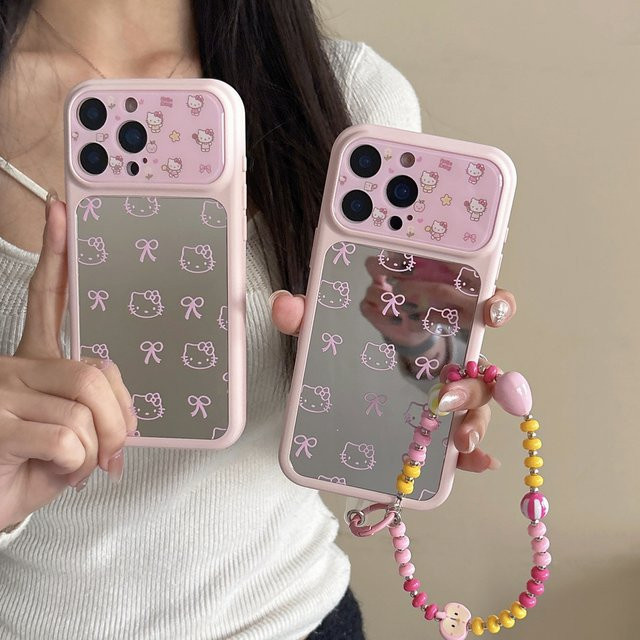 Sanrio Hello Kitty Handyhülle mit Schminkspiegel für iPhone 14 15 16 17 Pro Max in Pink - Bild 1