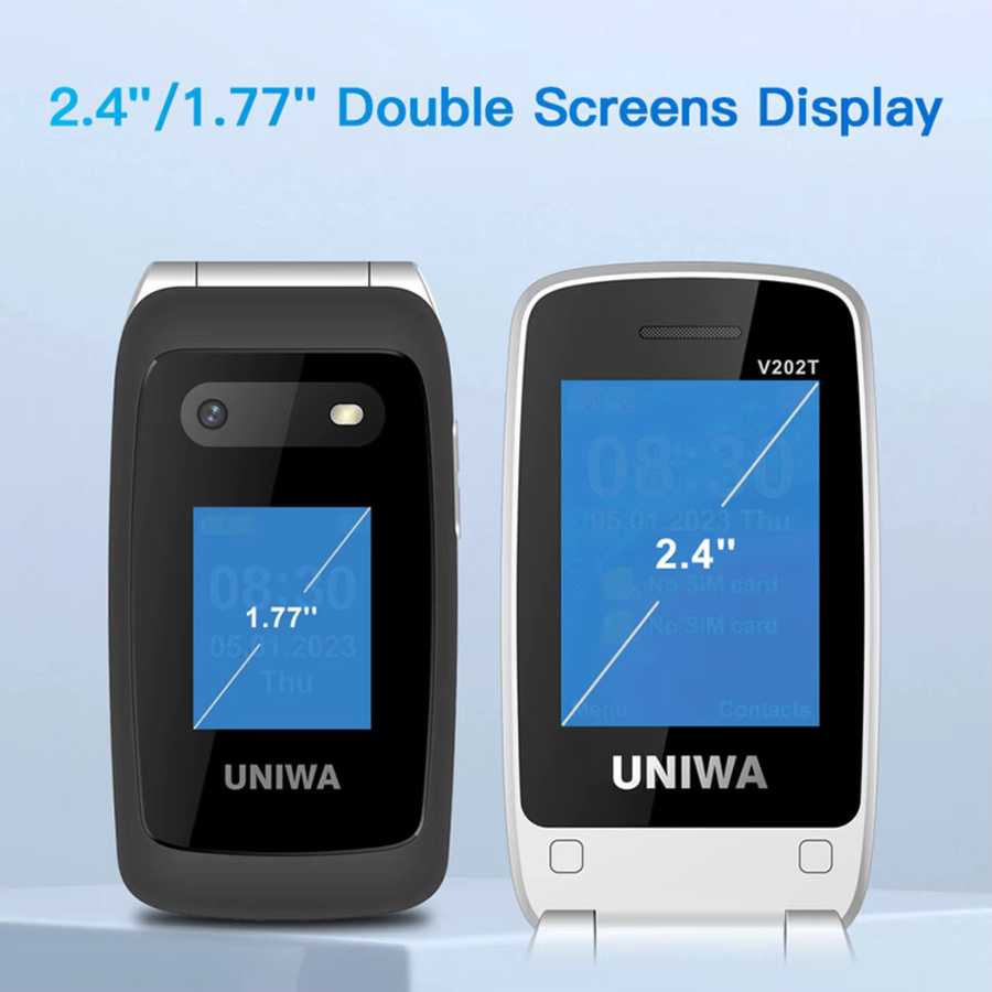 UNIWA V202T 4G LTE Feature Flip Phone mit Dual Screen und SOS-Funktion in Blau - Bild 2