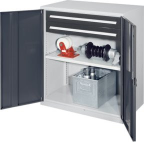 Kappes Schwerlastbeistellschrank Mod. 61 in Grau mit Vollblechtüren, Regalböden, Schubladen und Schloss - Bild 1