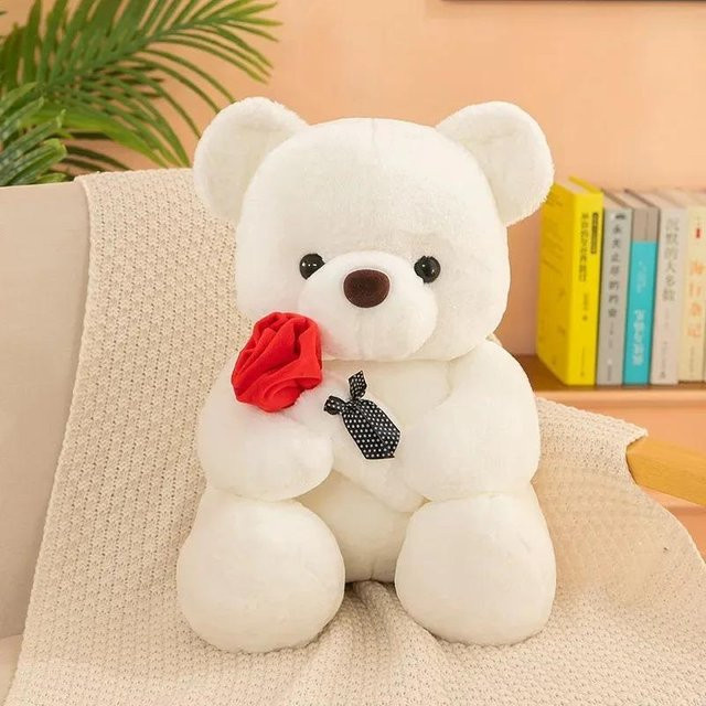 Yiran Health & Beauty Kawaii Teddybär mit Rosen, Plüschtier, Weiß - Bild 1