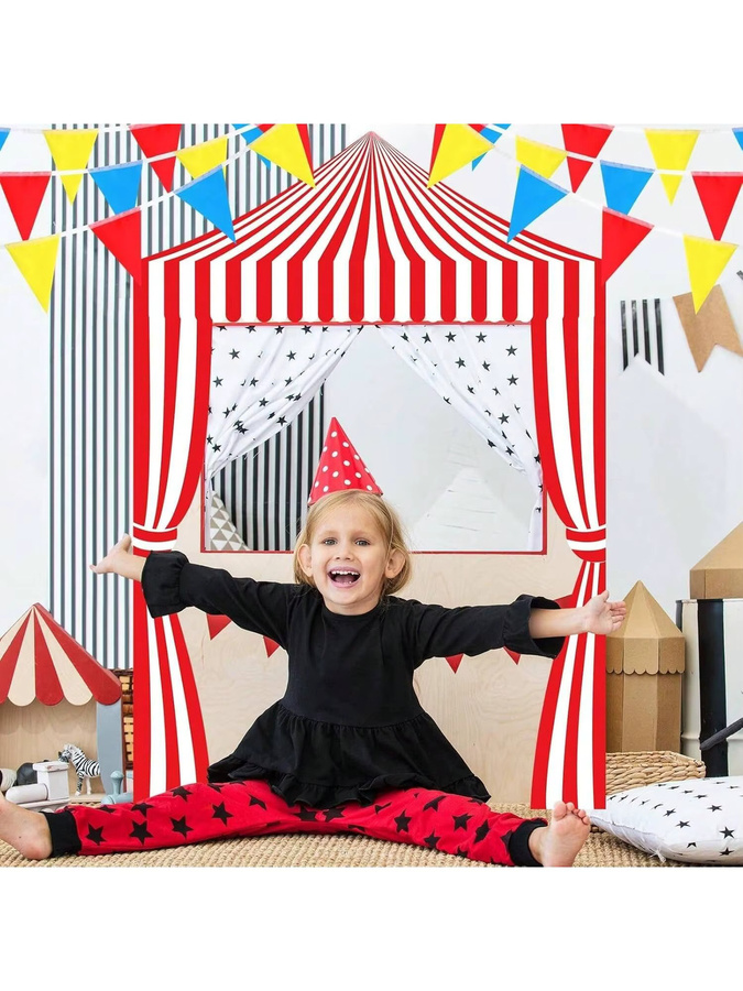 OURFETE Karneval-Zirkus-Hintergrundbanner für Geburtstagspartys in Mehrfarbig mit Streifen und Sternen - Bild 2