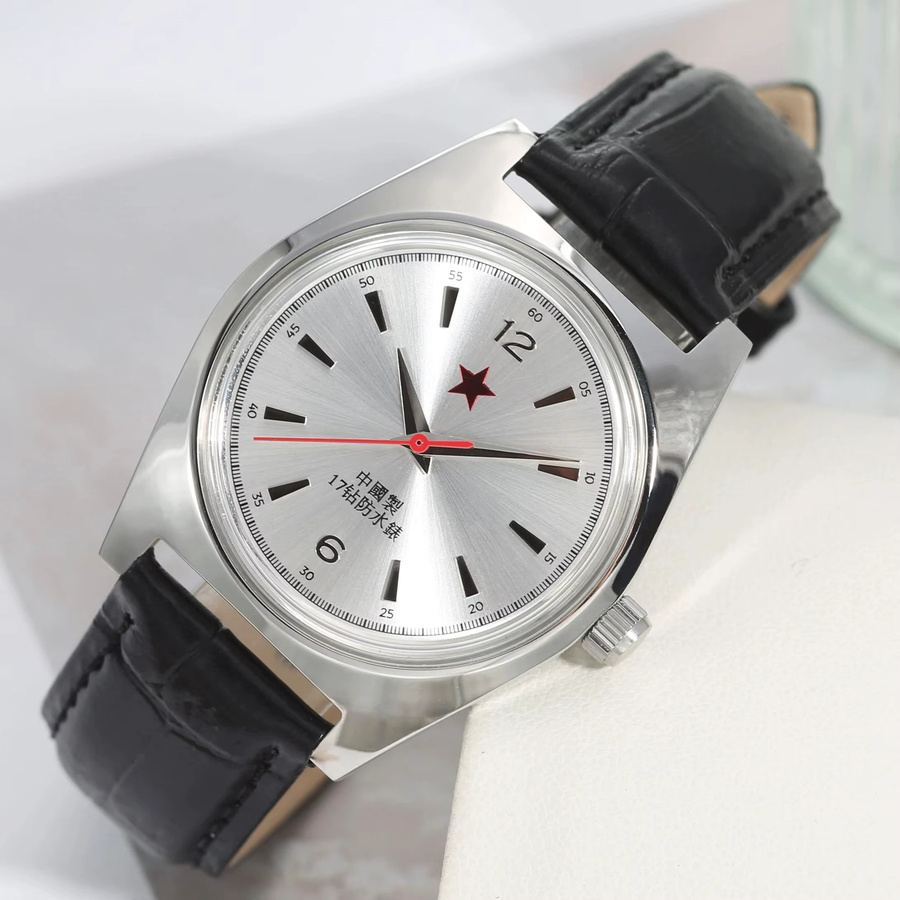 HEIMDALLR Analoguhr, Handaufzug, 36 mm, Leder, Herren, Silber, Vintage - Bild 3