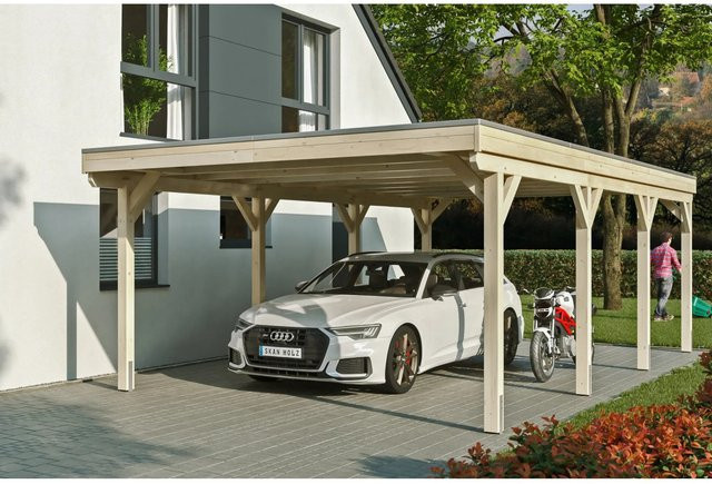 Skan Holz Carport Grunewald aus Fichten-Leimholz mit Aluminiumdach in Beige, B: 427 cm, T: 796 cm, H: 251 cm - Bild 1