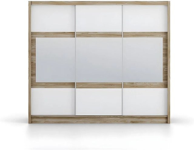 Kleiderschrank Leovia mit Schiebetüren und Spiegel in Weiß, Breite: 250 cm - Bild 1