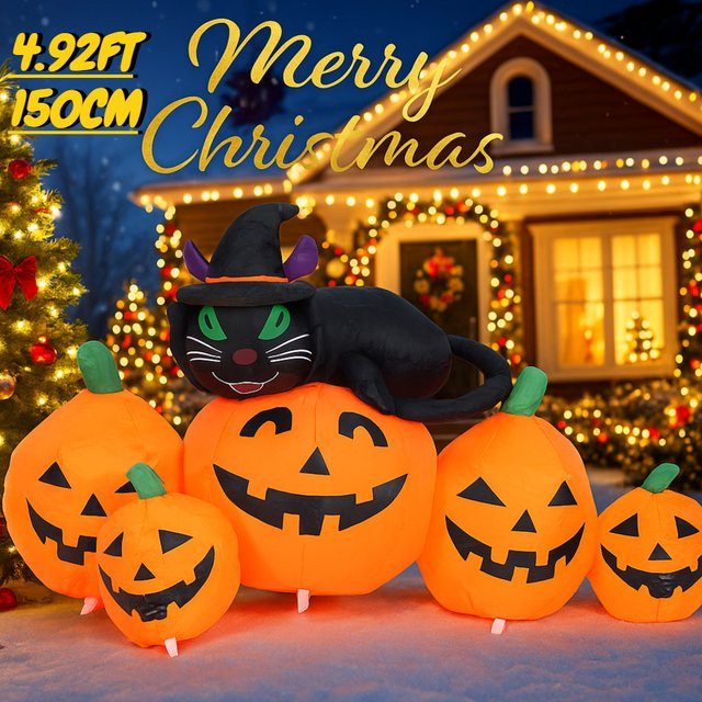 TONGHUANIU Aufblasbares Halloween-Spielzeug mit LED-Leuchten, Schwarze Katze und Kürbis als Hofschmuck und Party-Dekoration, Höhe: 150 cm - Bild 1
