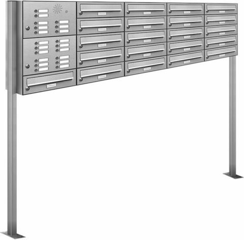AL Briefkasten-System für 21 Parteien, freistehend, silberfarben, B/H/T: 199,5 x 150 x 27,5 cm - Bild 1