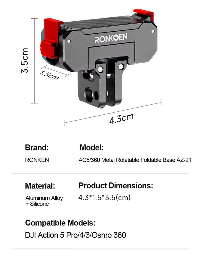 Ronkoen Metall-Schnellverschlusshalterung aus Aluminiumlegierung für DJI Osmo Action 6 und NANO mit drehbarem Design - Bild 6