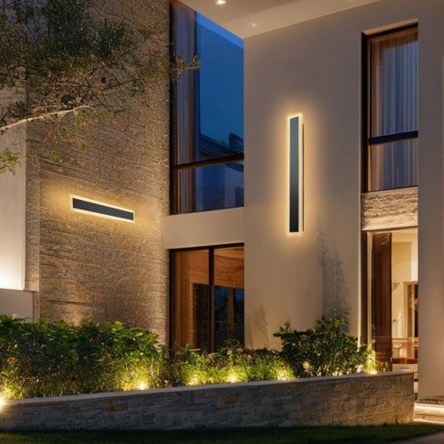 VEVOR LED Außenwandleuchte Modern, Streifenleuchte, Schwarz, 3000K Warmweiß, IP65 Wasserdicht, Rostfrei, für Haus, Veranda und Garage - Bild 1