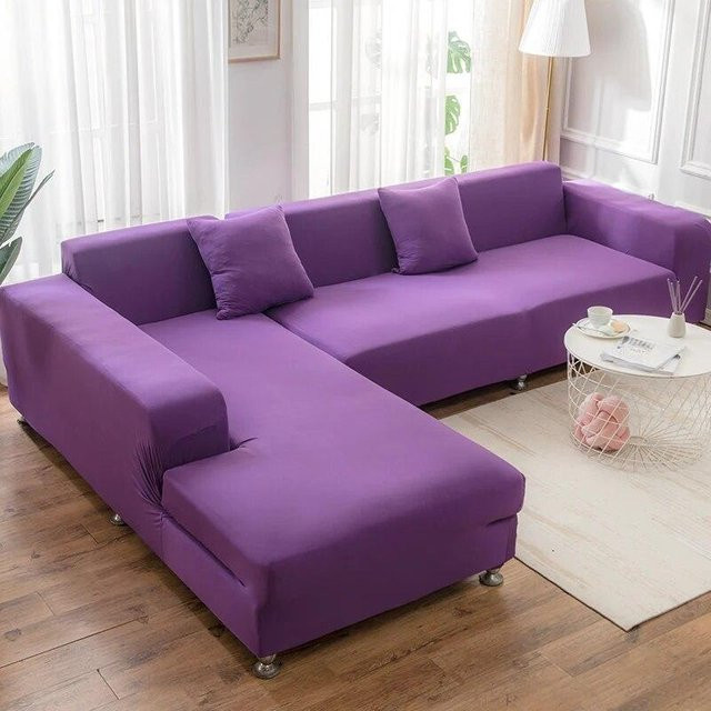 Einfarbiger elastischer Sofabezug für L-förmige Eckcouches von Your Warm Home in Lila, Breite: 230 cm - Bild 1