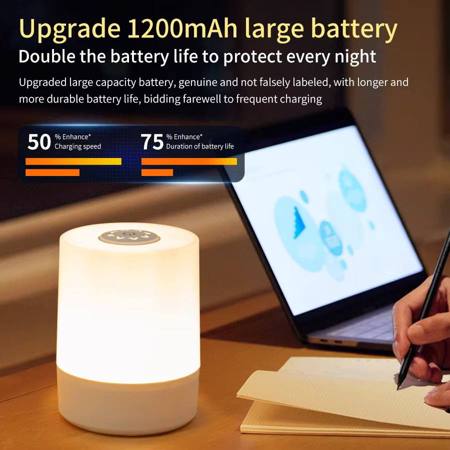 GGBEE LED Tischlampe Weiß, Dimmbare Touch Nachtlicht mit Akku für Schreibtisch und Schlafzimmer - Bild 3
