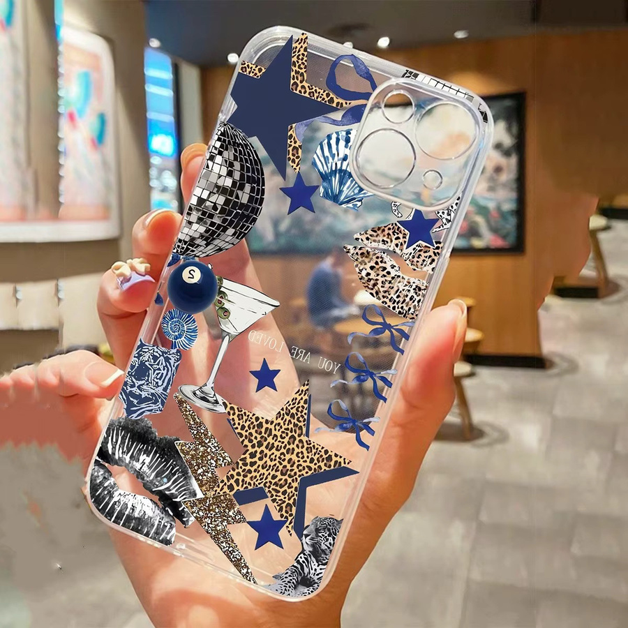 Transparente TPU-Handyhülle mit Leopardenmuster und Pentagramm-Lippendruck für iPhone 17 Air Pro Max, iPhone 16 15 14 13 12 11 XS XR X 7 8 Mini Plus Pro Max SE - Bild 5