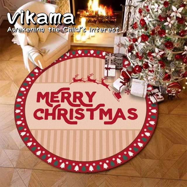 VIKAMA Runder Weihnachtsteppich mit Weihnachtsbaum-Design in Rot, rutschfeste Fußmatte für Zuhause und Eingangsbereich, Durchmesser: 60 cm - Bild 1