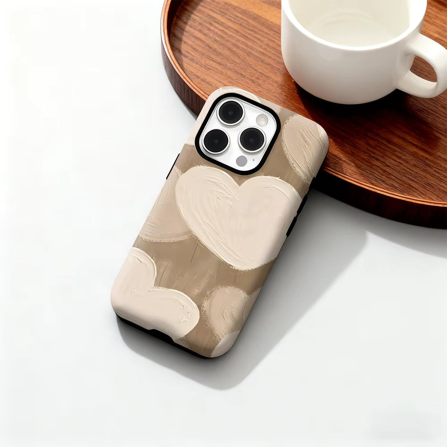 Heart Strokes Handyhülle für iPhone 17 16 15 14 13 12 Pro Max Plus mit doppelschichtiger Rückseite in Beige - Bild 6