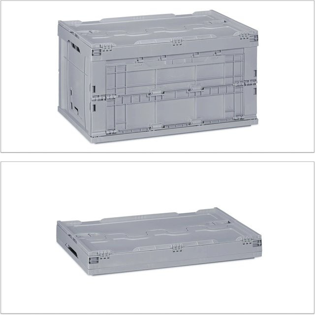 Relaxdays Transportbox aus Polypropylen in Grau, schließbar, stapelbar und zusammenklappbar, Volumen: 60 l, B/T/H: 58,5 x 39,5 x 32,5 cm - Bild 1