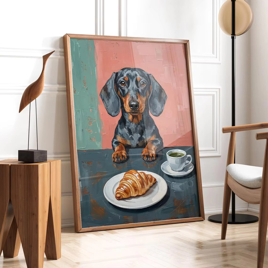 SHENCHEN Café-Dackel Wandkunst Retro-Druck in Beige und Multicolour mit abstrakten Elementen - Bild 3