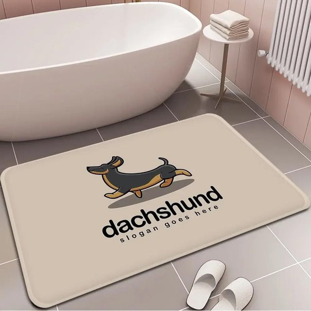 Lodestar Teppich mit Dackel-Motiv in Beige, rutschfest und antibakteriell, B/T: 50 x 30 cm - Bild 1