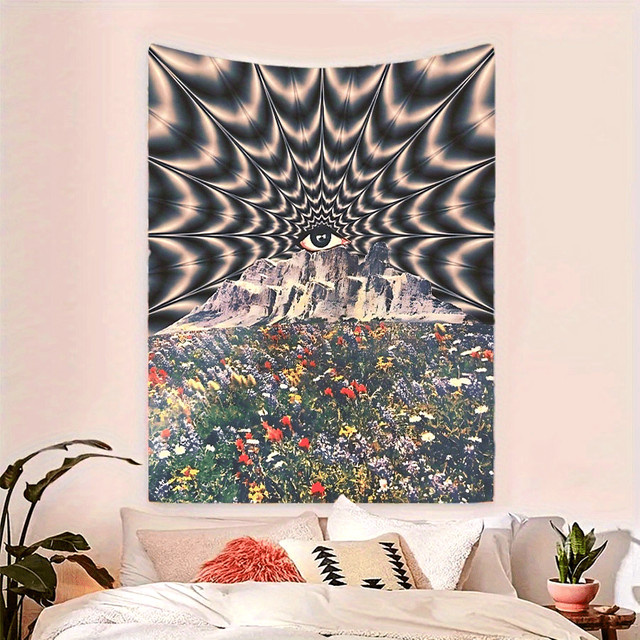 VIKAMA Mystic Eye Vision Wandteppich mit buntem Blumenmuster im Boho-Stil, B/H: 60 x 40 cm - Bild 1