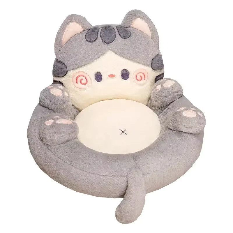PuTuan Kissen mit niedlicher Cartoon-Katze in Grau, rundes Bodenkissen für Kinder und Sofa - Bild 2