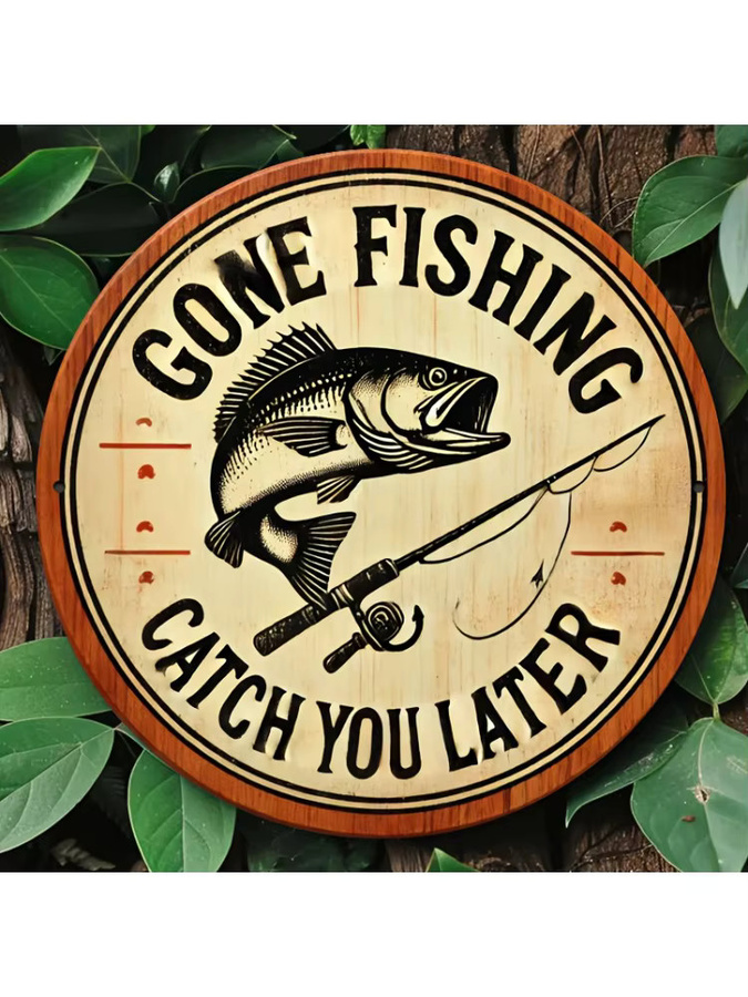 Potdemiel Retro Wandkunstschild aus Metall Gone Fishing Catch You Later Multicolor B/H: 20,32 x 20,32 cm - Bild 7