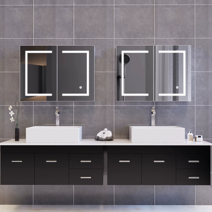 Intelligenter LED-Badezimmerspiegelschrank von HYNHXBP in Weiß, wandmontierter Spiegelschrank mit dreifarbiger Beleuchtung, Antibeschlag-Funktion und Memory-Funktion - Bild 5