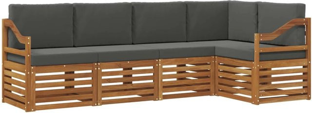 vidaXL Sofagarnitur 5-teilig aus Massivholz Akazie in Anthrazit und Natur mit Ecksofa und Sesseln - Bild 1