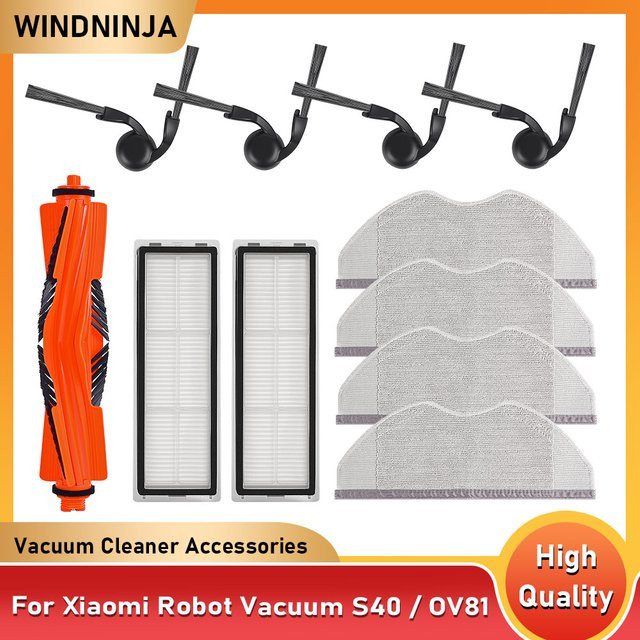 WINDNINJA Zubehör-Set für Xiaomi Roboterstaubsauger S40 OV81 BHR084AEU mit Hauptbürste, Seitenbürste, HEPA-Filter und Wischtuch aus Kunststoff - Bild 1