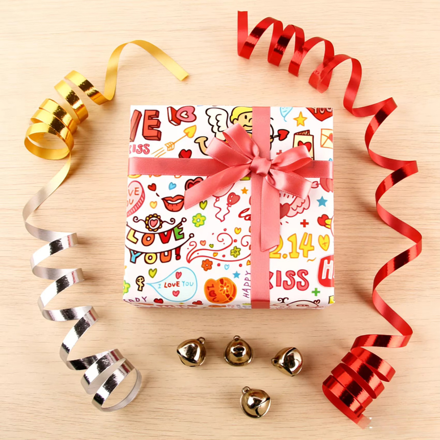 5er Set Geschenkpapier für Valentinstag aus Kraftpapier, Mehrfarbig, B: 50 cm, H: 70 cm - Bild 3