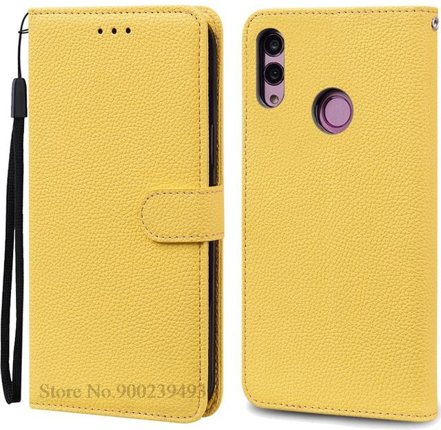 Leder-Brieftasche Flip Case für Huawei P Smart 2019 (POT-LX1, POT-LX3) mit Silikonabdeckung in Gelb - Bild 1