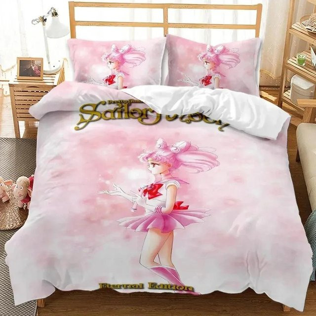 Sailor Moon Bettwäsche-Set aus Mikrofaser-Polyester in Pink, 3-teilig mit 1 Bettbezug und 2 Kissenbezügen, B/H: 245 x 210 cm - Bild 1